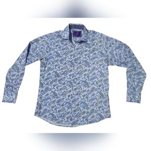 Tallia Mens Shirt Paisley Flip Cuff Blue unworn Button Up Long Sleeves Size M